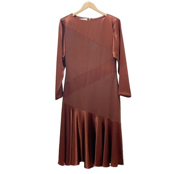 NWT Morton Myles The Warrens Vintage 1980s Bronze Satin Drop Waist Dress Size 8 - Picture 1 of 15